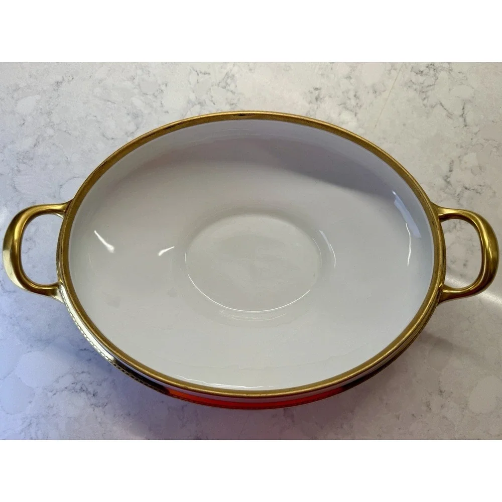Antique B&C Limoges France Porcelain Soup Tureen Lidded Oval Red Gold Gilt 16765